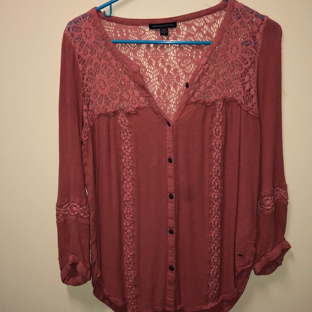 AE pink/red button down blouse.